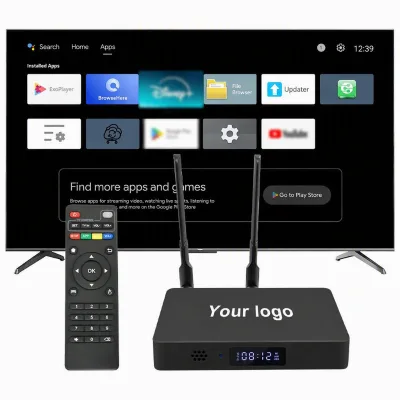 Factory OEM Custom Logo Android 14 Quad Core 8GB LPDDR4 RAM WiFi6 64GB 1000M Lan Set Top Box with Mali G52 GPU