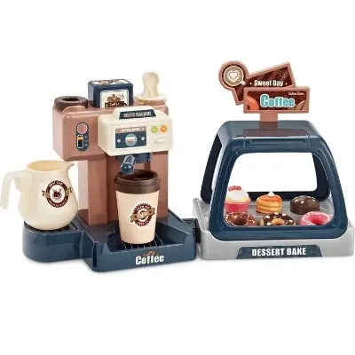 Realistic Shopping Set Coffee Machine with Lights and Sounds Pretend Play Kitchen Food Dessert Set Toy Manual Water Discharge