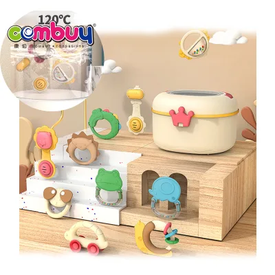 Drainage  Storage Box Newborn Gift Musical Silicone Rattles Toys Baby Gum Ring