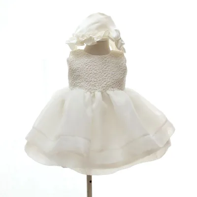 New Design Short Sleeve Lace Newborn Baby Birthday Dress One Year