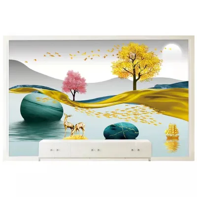 Customized Wall Background Golden Milu Deer 5D 8D 16D Home Background Wall Wallpaper for Decorating