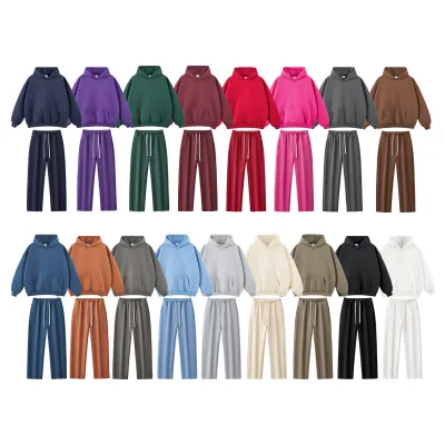 Plus Size Drop Shoulder Hoodies Fleece Hoodie Sets Custom logo Winter Thick Oversized Hoodies and Sweatpants for Men