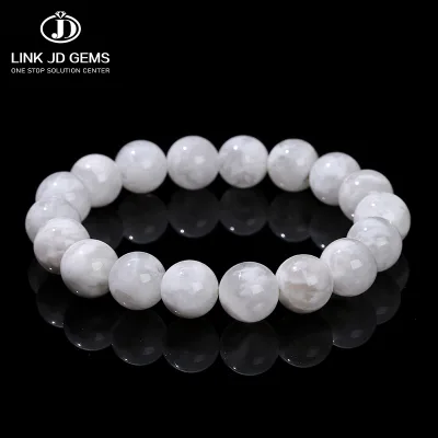 JD GEMS Fashion Charm Round Bead Heaking Energy Crystal Strand Bangles Wrist Jewelry Natural Snow Ghost Quartz Beads Bracelet