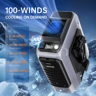 Outdoor High-speed Wearable Portable Waist Clip Fan with Neck Suspension USB Brushless Motor Cooling Handheld Fan with LED Light