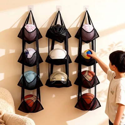 Ball Storage Hanging Bag Mesh Fabric Wall-Mounted Home Use Behind-the-Door Soccer Rack Holder Doll and Toy Storage