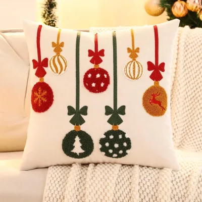 AMZ Christmas Pillow Cover Embroidered Snowflake Candy Cane Throw Pillow Case Holiday Decorative Cushion Cover for Home Sofa
