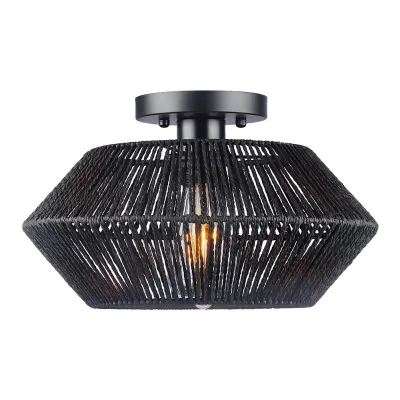 American Retro Wabi-Sabi Style Rattan Ceiling Lamp for Amazon Warm White Light Bar Black Woven Design Small for Bedroom Aisle