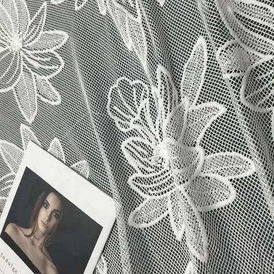 2024 Customised Chemical Lace 3D Designs Laser Flower Grid Hollow Embroidered Fabric for Casual Dress