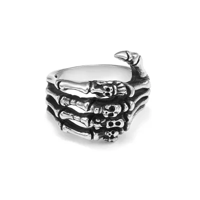 Initial Design Skull Skeleton Rings Hand Shape Ring