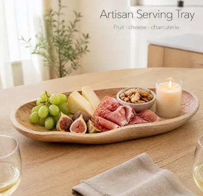 Irregular Wavy Wooden Artisan Serving Tray Rustic Curved Charcuterie Platter Food Display Board Cheese Meat Serving Platter