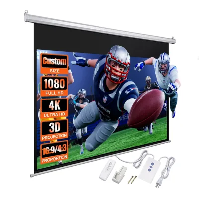 16:9 Grey Fiberglass Pull-down Motorized Remote Projector Screen 92-Inch Wall-Mounted for Home Use