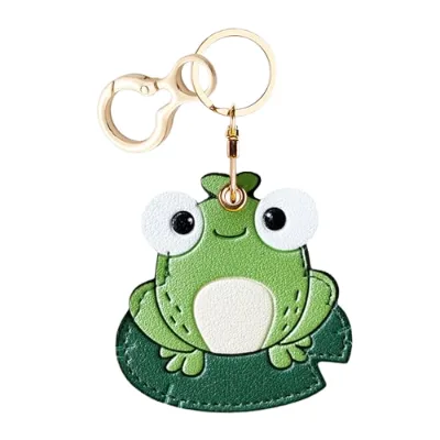 Keychain Case for AirTag Holder Cute Cartoon Panda Frog Rabbit PU Leather Protective Cover for Air Tag Tracker Keys Backpack