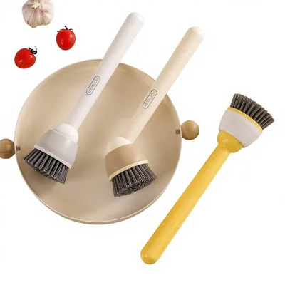 Self-designed Adjustable Long Handle Plastic Handle Steel Wire Ball Kitchen Cleaning Brush for Non-Oil Pan and Pot
