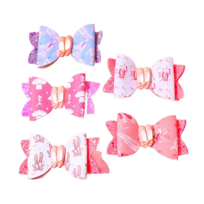 Dance 5 Colors Cute Girls Glitter Leather Hair Bows Clips Ballet Shoe Pattern Hair Barrettes Kids Ballet Dance Hair Accessories