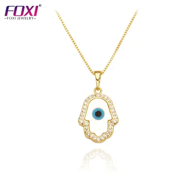 Wholesale Jewelry Hamsa Religion Mother Pearl Eye Evil Pendant Necklace for Men and Women