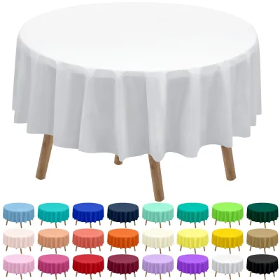 Haushead White PEVA Disposable Solid Color Tablecloth 2 Pack 84 Inch for Bridal Shower Party BBQ Picnic Birthday Wedding Banquet