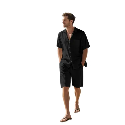 Breathable Outfits Two-piece Linen High Quality Luxury Custom Casual Summer Daily Outerwear Men's Shirt Sets