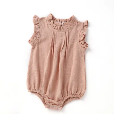 2025 Summer New Baby Linen Comfortable Breathable Jumpsuit Baby Sleeveless Lace Collar Jumpsuit