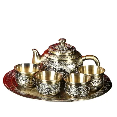 Household Retro High-end Kungfu Teapot Teacup Tea Tray Gift Ornament Chinese Dragon Phoenix Tea Set