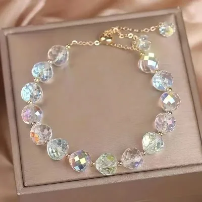 Transparent clear Crystal Beaded Bracelet for Women Girls Korean Style Irregular Geometric Ball Shape Trendy Adjustable Bracelet