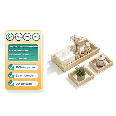 Bathroom Vanity Tray Set 3  Wooden Decorative Tray for Toilet Tank and Coffee Table Organizer
