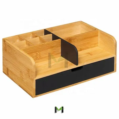 Bamboo Desk Organizer Bathroom Toiletries Supplies Caddy Vanity Makeup Stationery Holder