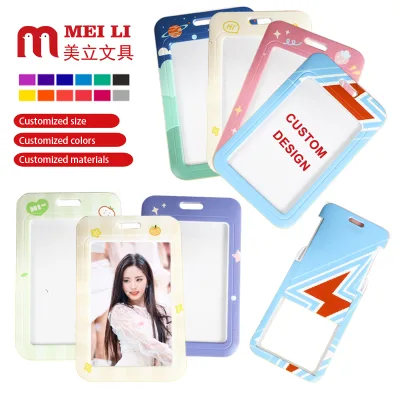 Custom Kpop Photocard Holder Cute Vertical Student ID Name Employee Card Badge Holder Plastic Photo Sleeves