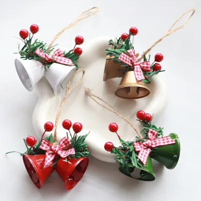 Christmas Decoration Double Horn Bell for Tree Pendant Handmade DIY Metal Bell Ornament
