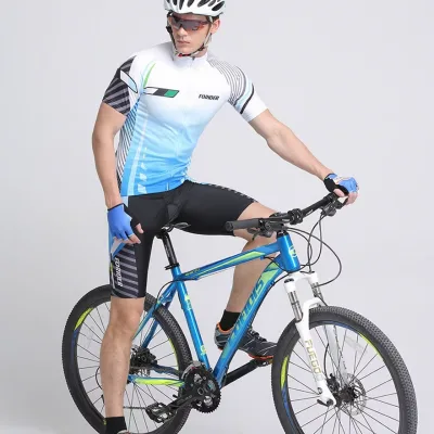 Men's Short Sleeve Gradient Cycling Jersey Set Breathable Quick Dry Cycling Clothing with Padded Shorts for Road Bike