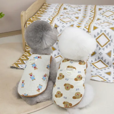 Cute XS Size Cotton Gauze Vest for Small Dogs and Cats Spring Summer New Year's Pet Clothes Collections Supplements