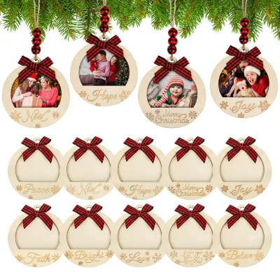 Best Selling Wood Photo Hanging Ornaments Holiday Xmas Gift Christmas Picture Frame Ornament