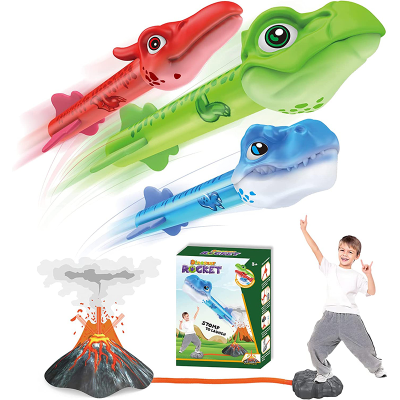Dinosaur Rocket Launcher Toy for Kids with 3 Foam Dinosaurs Stomp Rocket Launch Pad Summer Outdoor Toy Sports Games