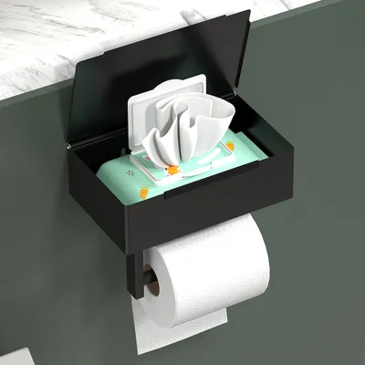 Cross-Border Stainless Steel Wet Wipes Tissue Box Holder Punch-Free Storage Rack Kitchen Bathroom Black Tissue Rack