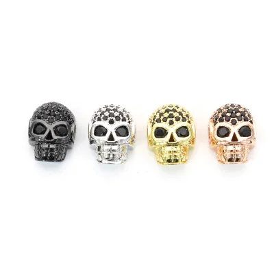 Wholesale Price High Quality Micro CZ Paved Skull Spacer Beads Copper Alloy Silver/Rose Gold/Gold Plated for Jewelry Making