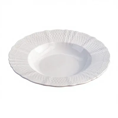 Simple Style White Moonlight Series Wide-brimmed Porcelain Soup Plate Microwave Safe Modern Minimalism Design