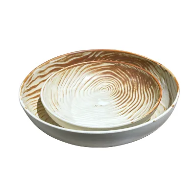 Nordic Sonte Style 7/9inch Porcelain Round Bowl Dinnerware Ceramics Soup Salad Dinner Bowl with Lines