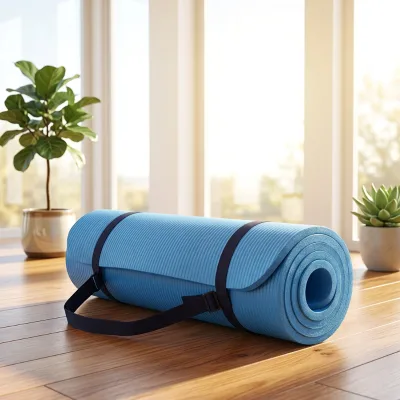 Foam Yoga Mat Cushioned Exercise Mat With Carry Strap and Buckle for Home Yoga Pilates Stretching Training