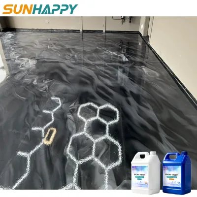 Metallic Epoxy Floor Coating Complete Kit 3D Marble Effect High Gloss Self-Leveling Two Component AB Kit SUNHAPPY Brand Garage