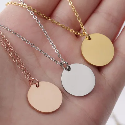 High Polished Stainless Steel Disc Pendant Necklace DIY Customizable logo Short Stainless Steel Necklace