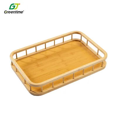 Bamboo Bed Tray Restaurant Food Service Ottoman Coffee Table Decor Rectangle Wooden Food Trays With Hollowed Handles