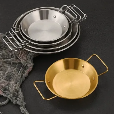 Spanish Nonstick Plate Gold Stainless Steel Cooking Pan Seafood Boiling Double Handle Paella Pans