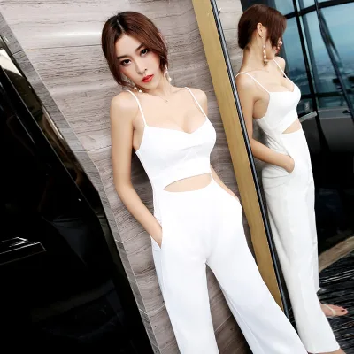 2026 new styles Fashion women sleeveless crop top backless night out clubwear party sexy wide leg bandage romper jumpsuit