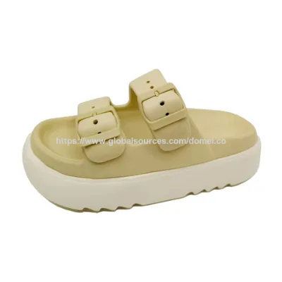 Wedge women slipper high platform thick sole lady slipper with adjustable upper buckle