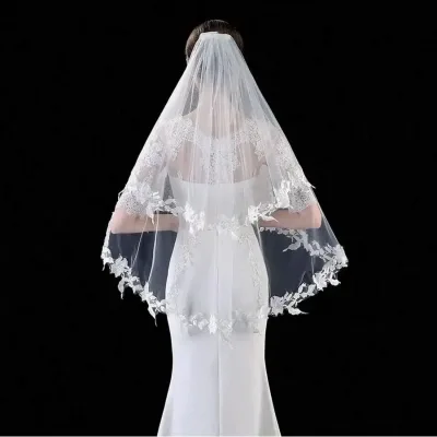 Wholesale White Ivory Short Wedding Veils Lace Appliques Two Layers Bride Bridal Veil 2026