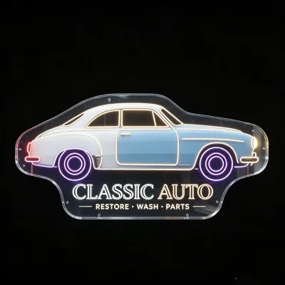 Personalized Automobile Outline LED Neon Light Custom Cut Acrylic Backplate Wall Hanging Sign for Car Beauty Store