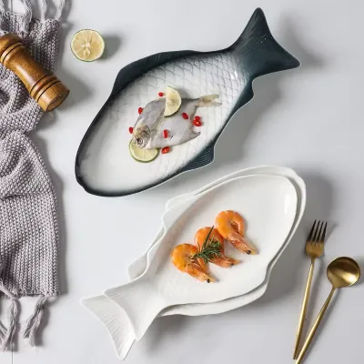 Design Fish Bone China Eco-Friendly Cartoon Pattern Dishes Plate for Household and Commercial Restaurant Use Black White Steamed