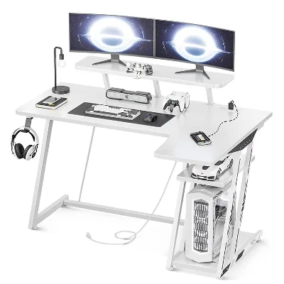 Modern Gamer Wood Side Panel PC Desk with RGB Water-Cooling Gaming Case Home Office Two-in-One Combo Multi-Functional Design