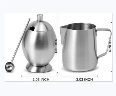 Coffee Latte Tea Sugar and Creamer Set Stainless Sugar Bowl Cream Set Deluxe Matte Surface Milk Pitcher Sugar Bowl Pot Set