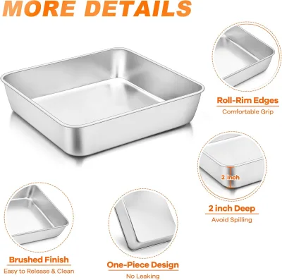 Thickened Stainless Steel Square Baking Pan Oven Safe Bread Cake Baking Tray for Kitchen Use