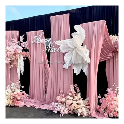 Backdrop Curtain Drapes Pink Drape Cross Drapes Double Layer Wedding Wall Backdrop Stage Curtain with Stand Frame